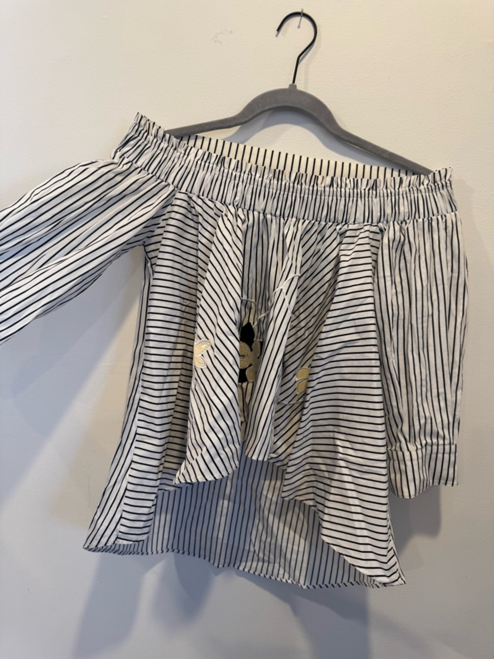 Anthropologie Black and White Striped Off-the-Shoulder Blouse